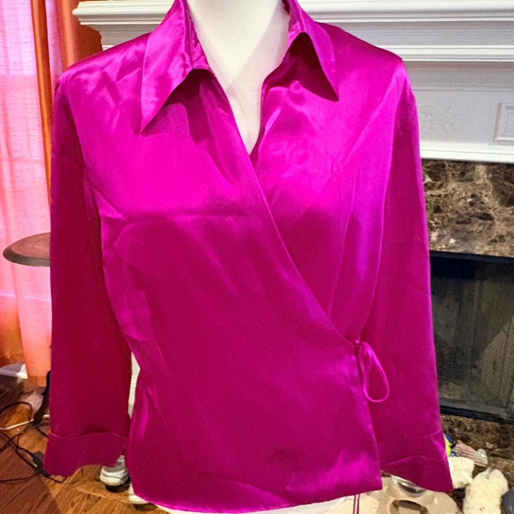 3/4 sleeve unique wrap silk top